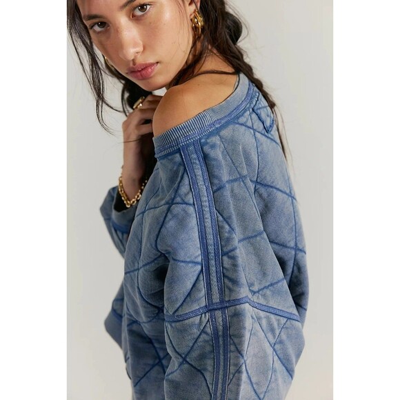 Free People We The Free Mirage Pullover Sweatshirt Top Diamond Quilted XL 284534 - Picture 5 of 11